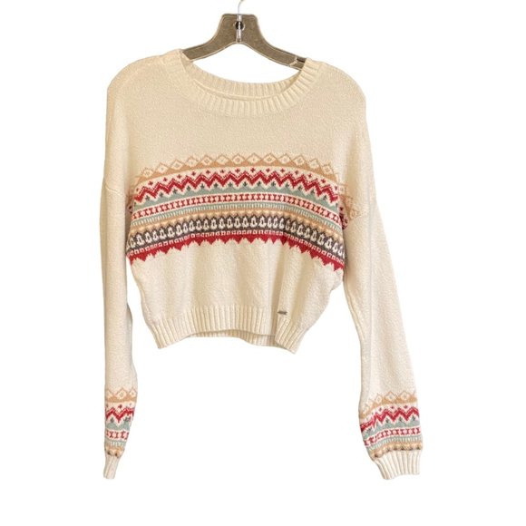 Hollister Sweater Women's XS White Aztec Print Crew Neck Long Sleeve Pullover - Picture 1 of 5